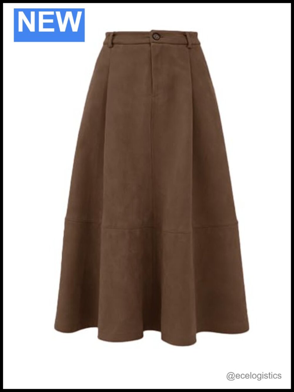 Faux Suede High Waist Midi Skirt with Pockets A-Line Pleated